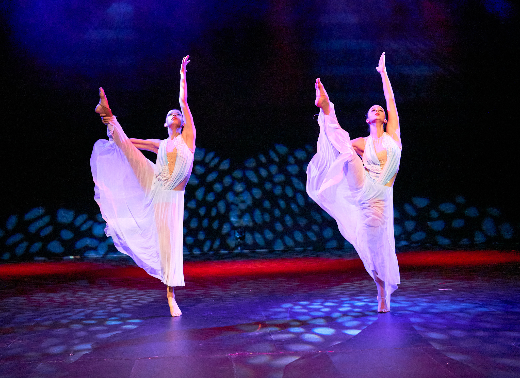 Outline Dance Centre - duo white gown high kick