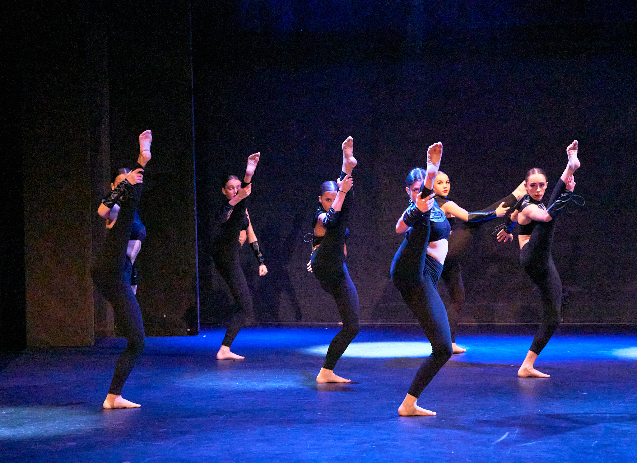 Outline Dance Centre - group black blue high kicks