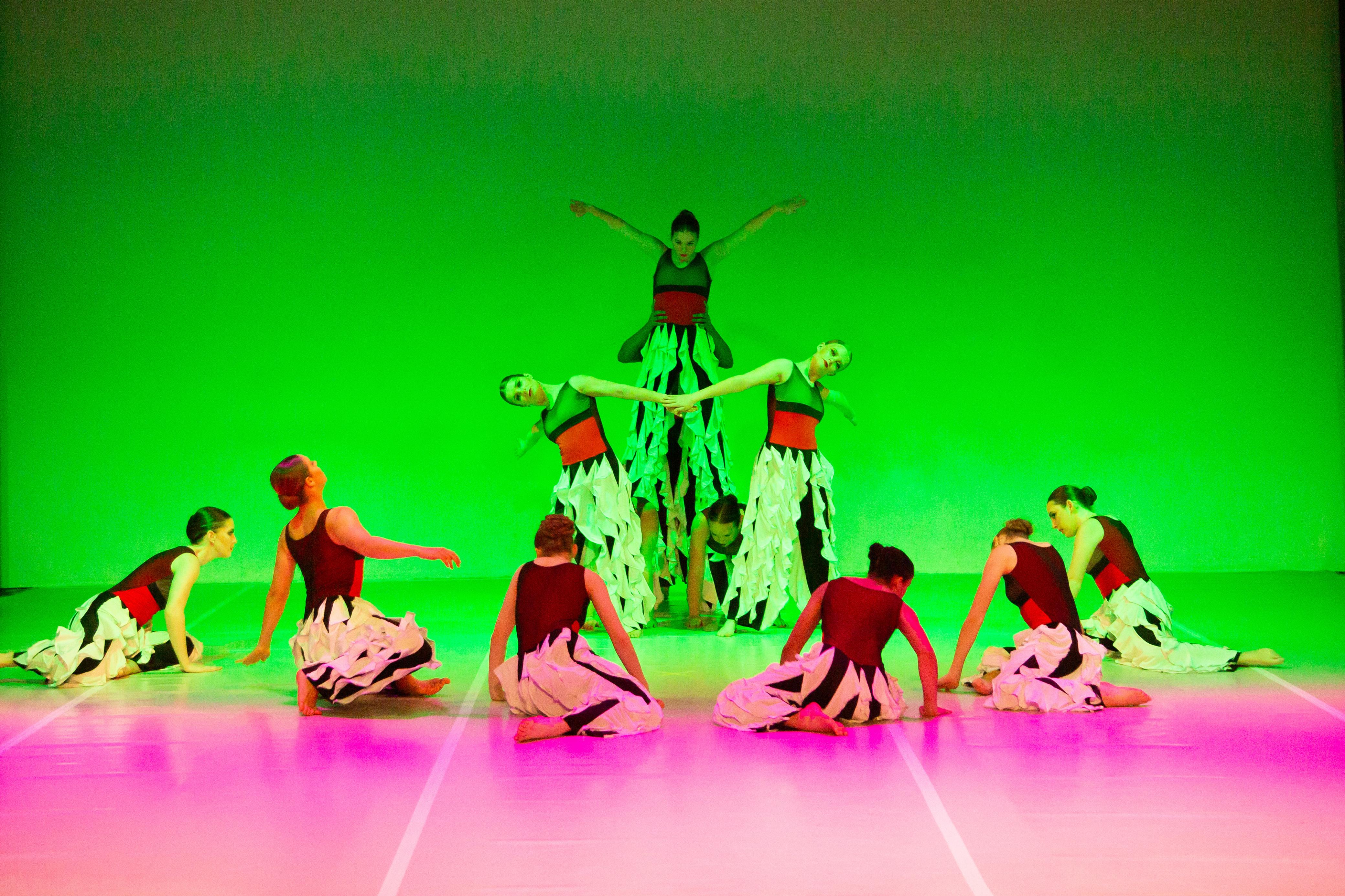 Outline Dance Centre - group dramatic green pink