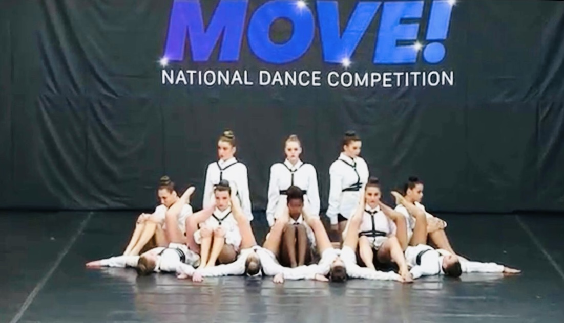 Outline Dance Centre - group move nationals white shirts